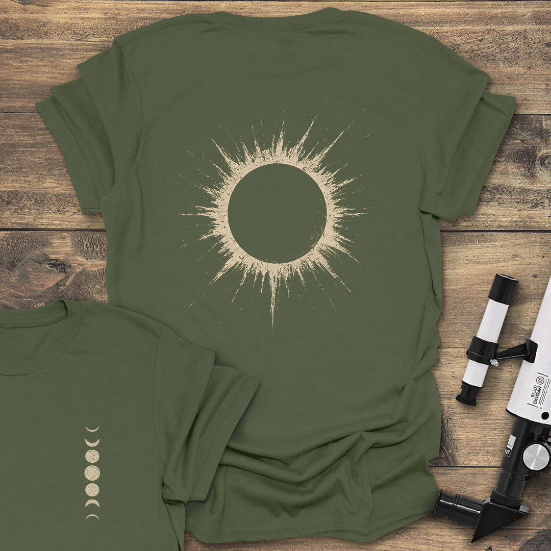 Solar Eclipse Back Print - Military Green T-Shirt