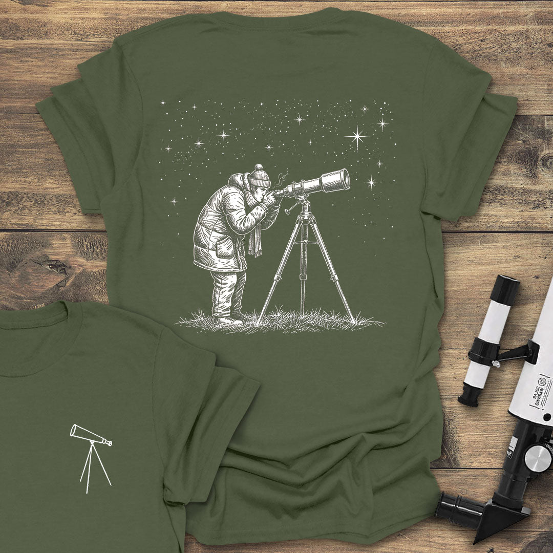 Winter Stargazing Observer - Military Green T-Shirt