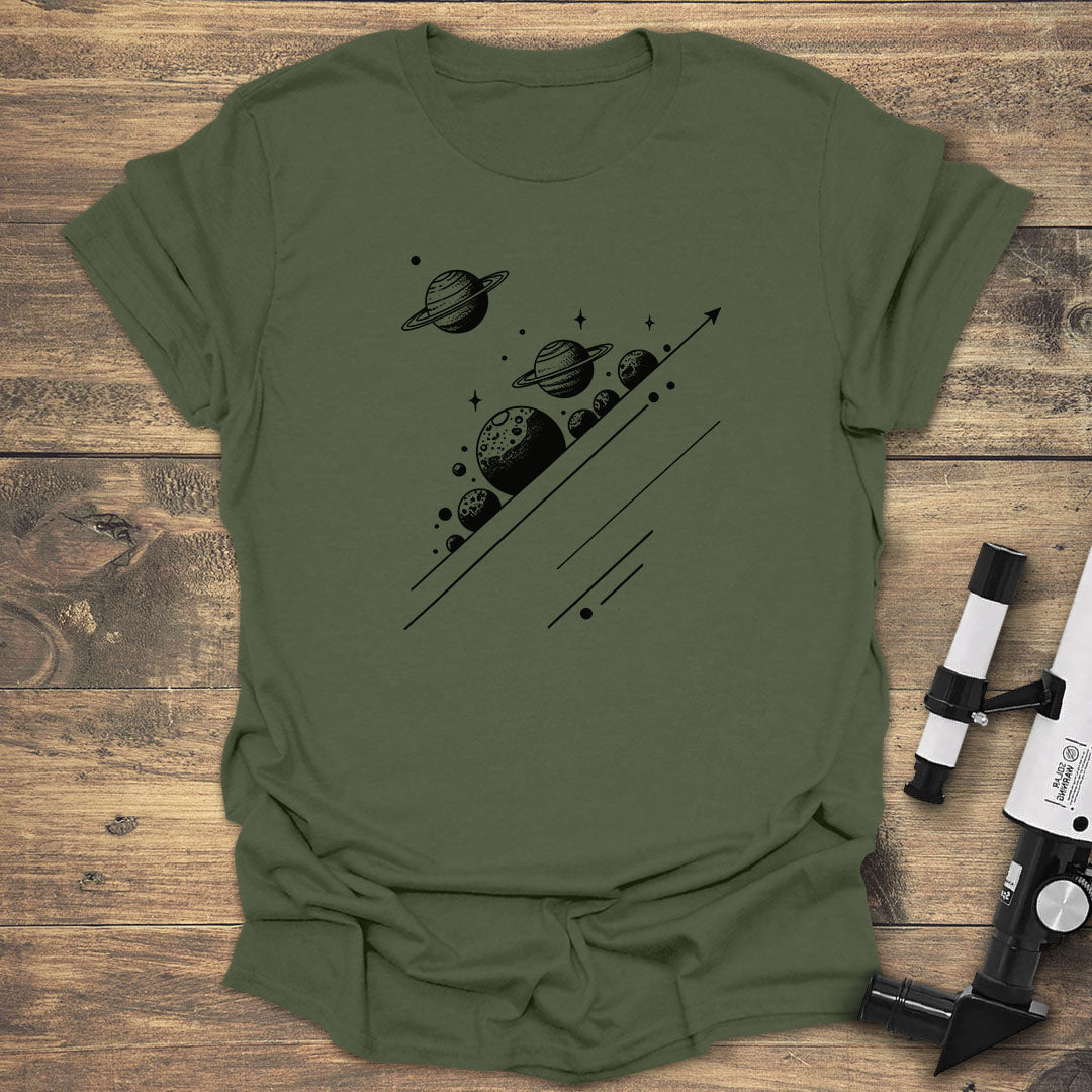 Orbiting Planets Minimalist - Military Green T-Shirt