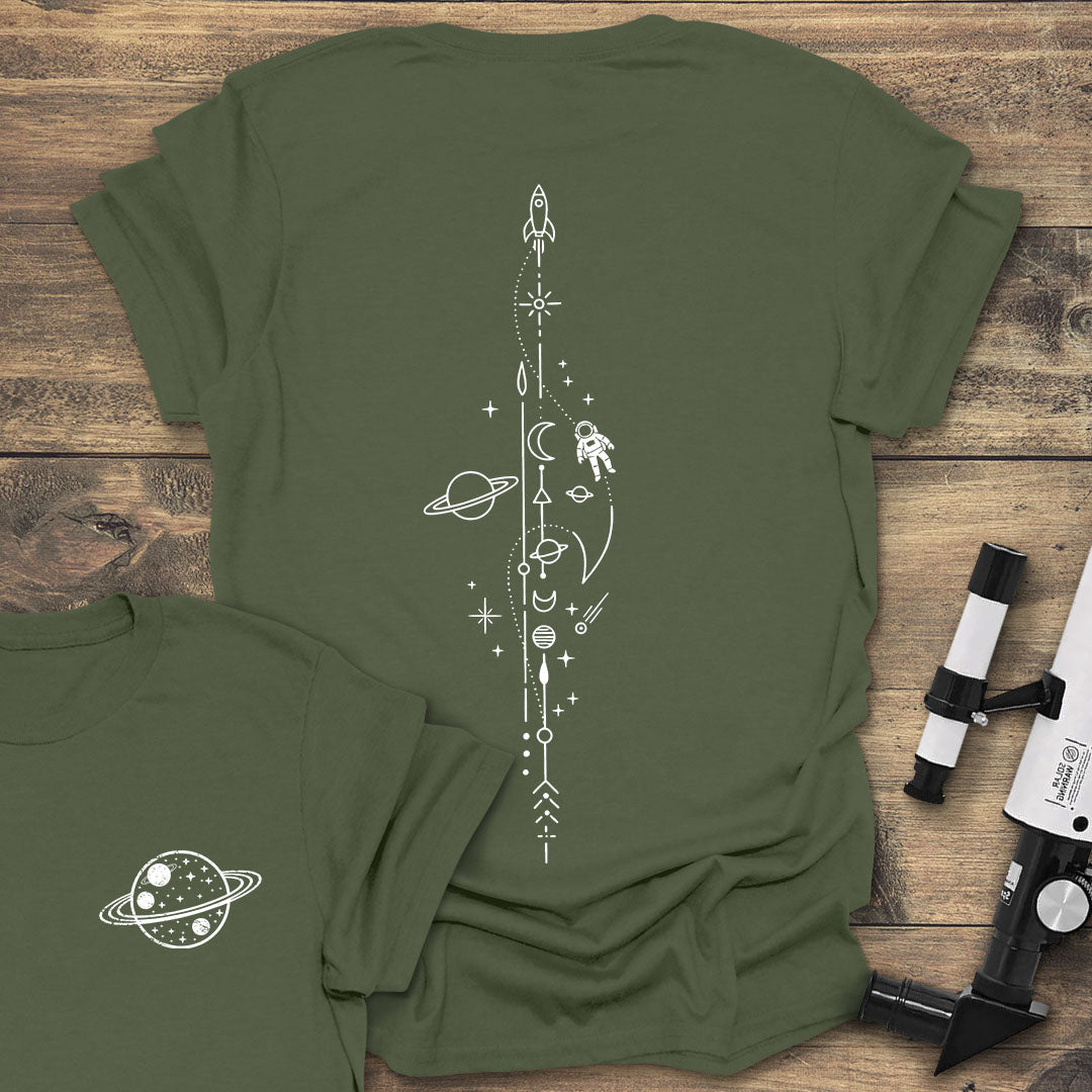 Rocket & Astronaut Back Print - Military Green T-Shirt