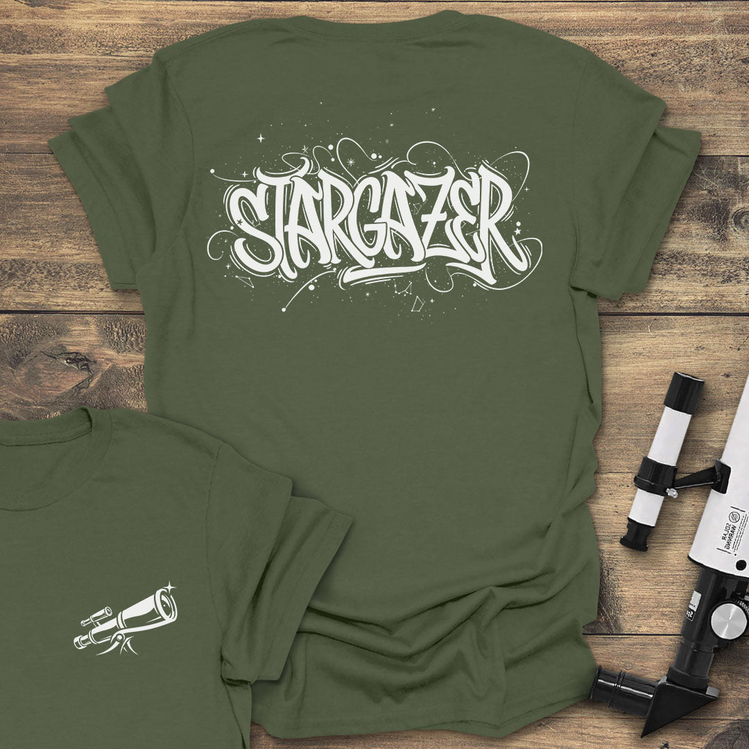 Stargazer Graffiti Back Print - Military Green T-Shirt