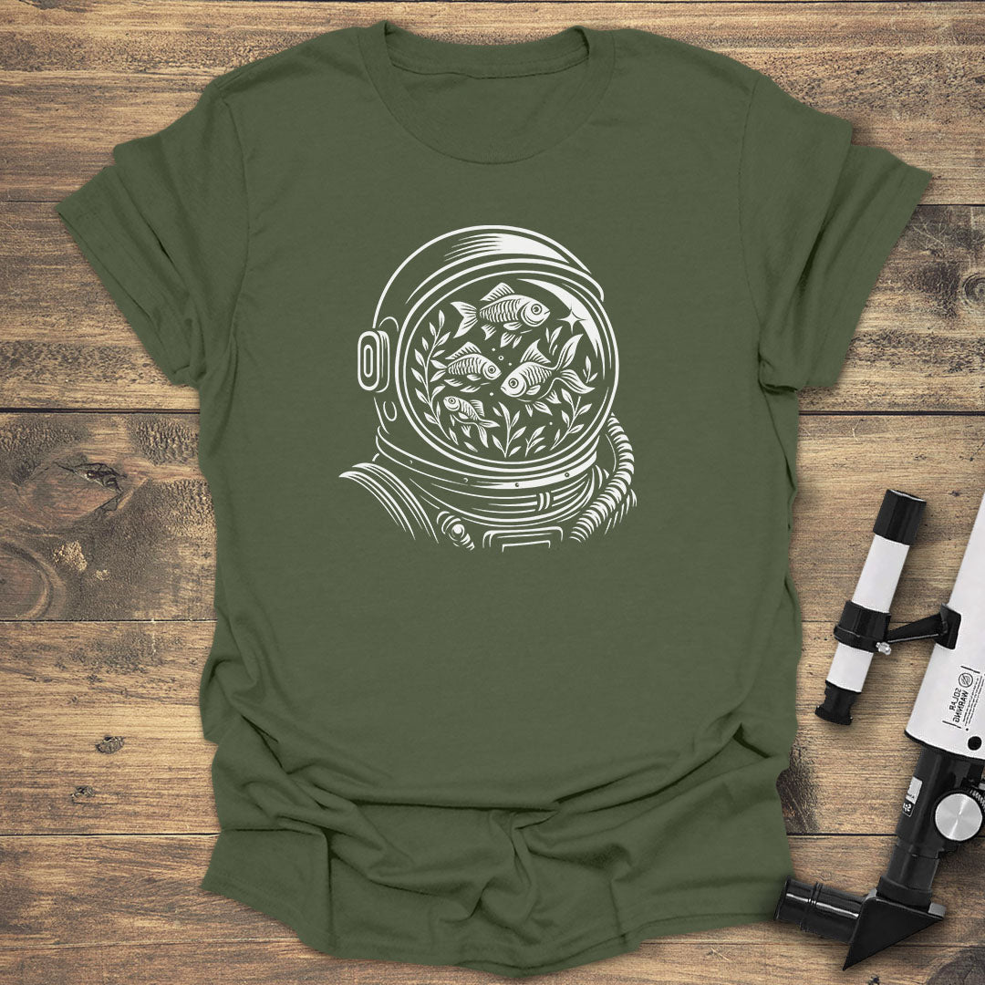 Astronaut Aquarium Helmet - Military Green T-Shirt