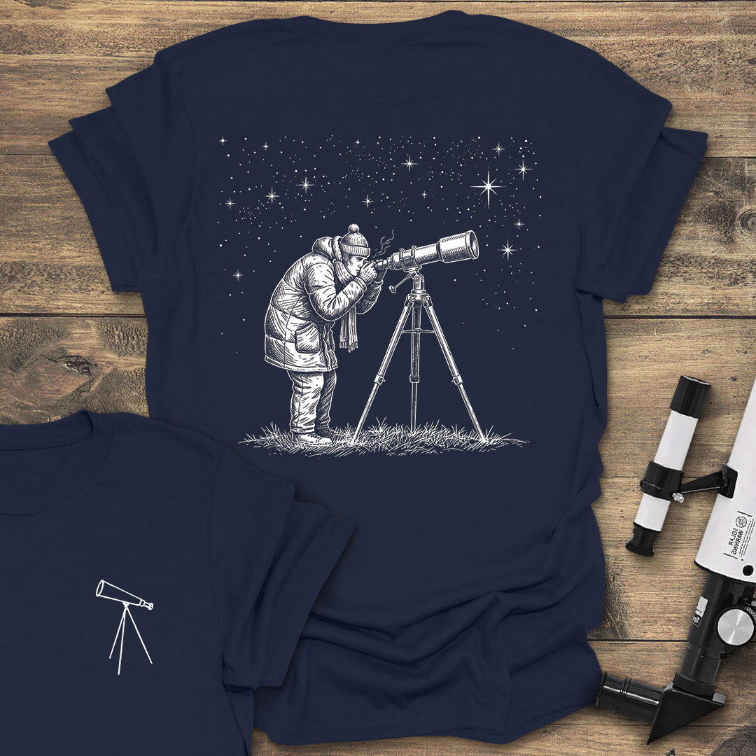 Winter Stargazing Observer - Navy T-Shirt