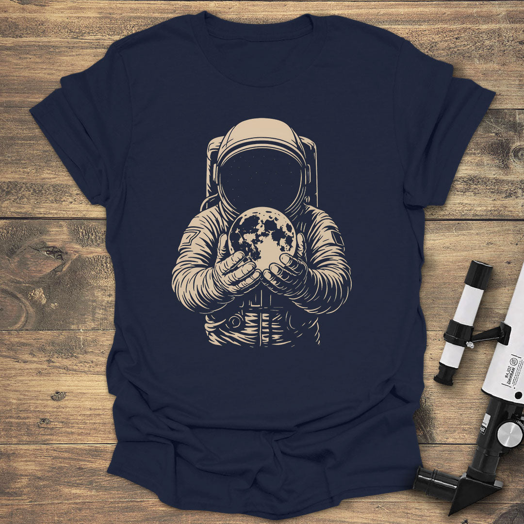 Astronaut Holding the Moon - Navy T-Shirt