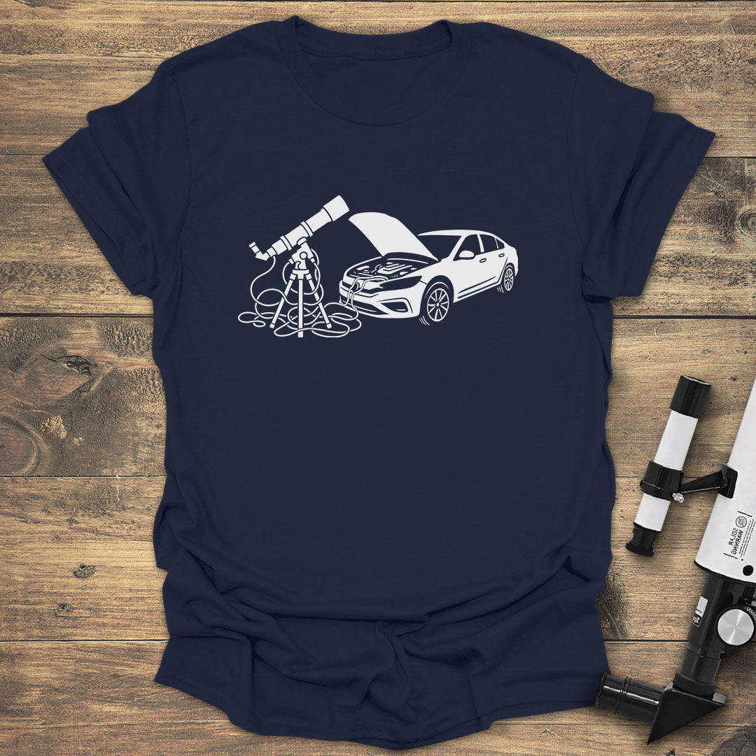 Car and Telescope - Navy T-Shirt