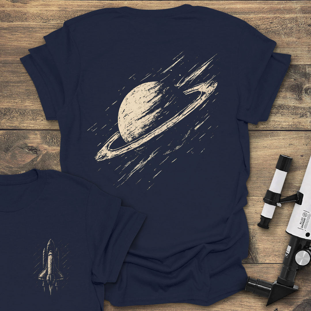 Saturn Sketch Back Print - Navy T-Shirt