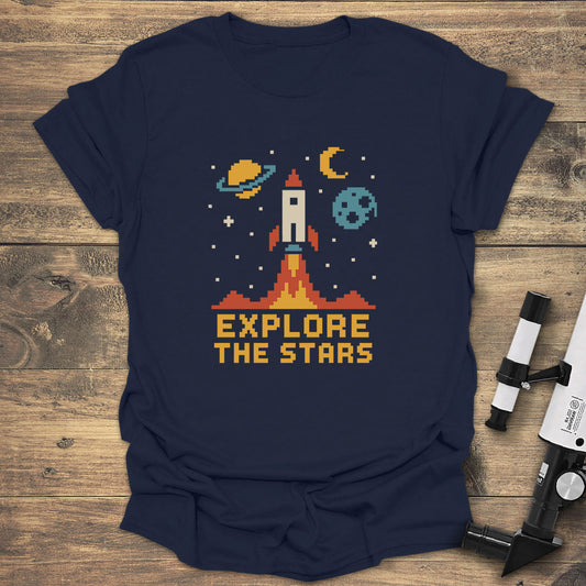 Explore the Stars Pixel Rocket